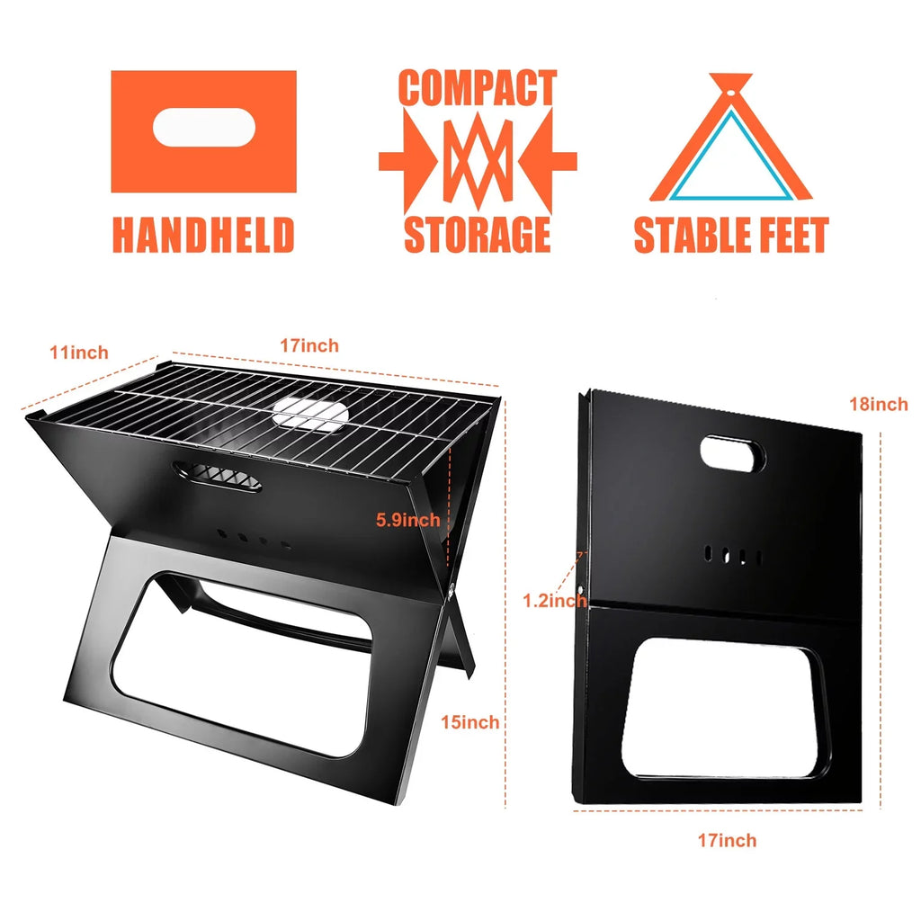 Charcoal Outdoor Foldable BBQ Grill iMountek Travel Garden 10Pcs Steel Camping with Portable BBQ Grill Barbecue