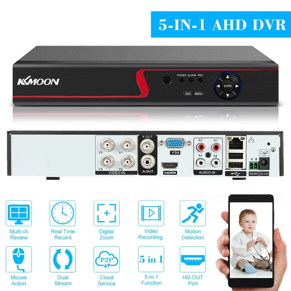 Phone Recorder (NO Monitoring Plug Definition P2P HDD) CCTV Home 1080P Digital DVR Remote office kit System High DVR Full for KKmoon AHDAnalogTVICVI/ Video 4CH