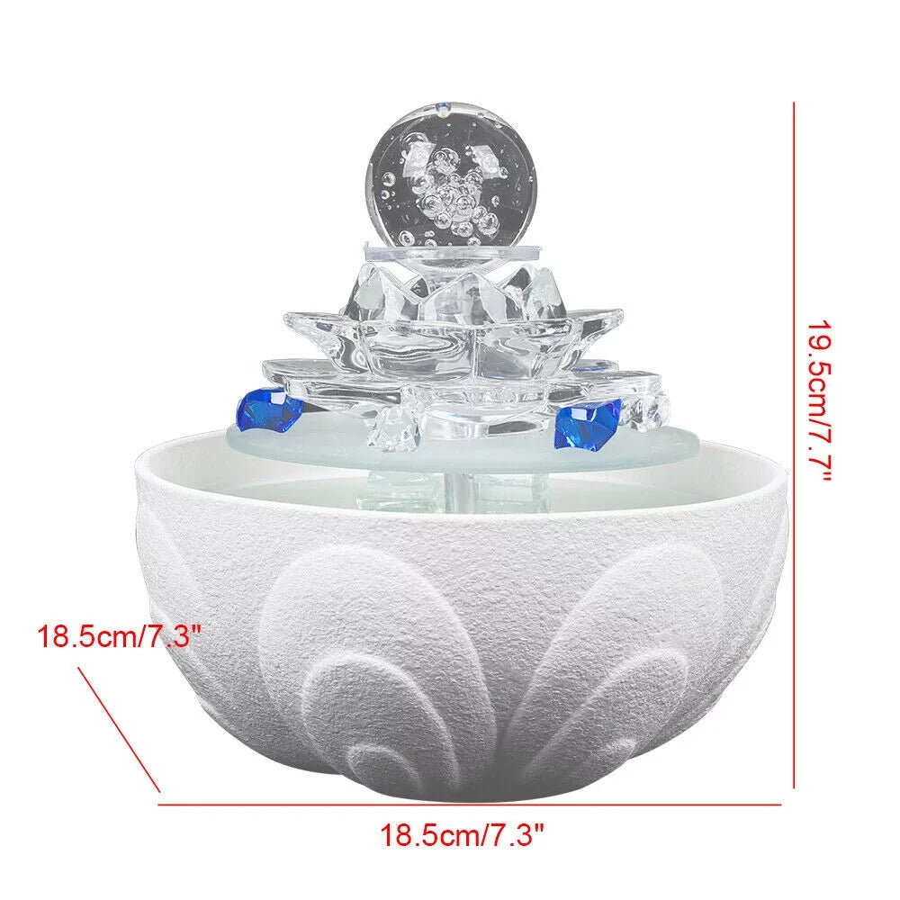 Fountain Lotus Water Crystal Flowing White Desktop Teahouse Fountain Desktop Fountain, Office Ornament Waterfall Decor Tabletop Water