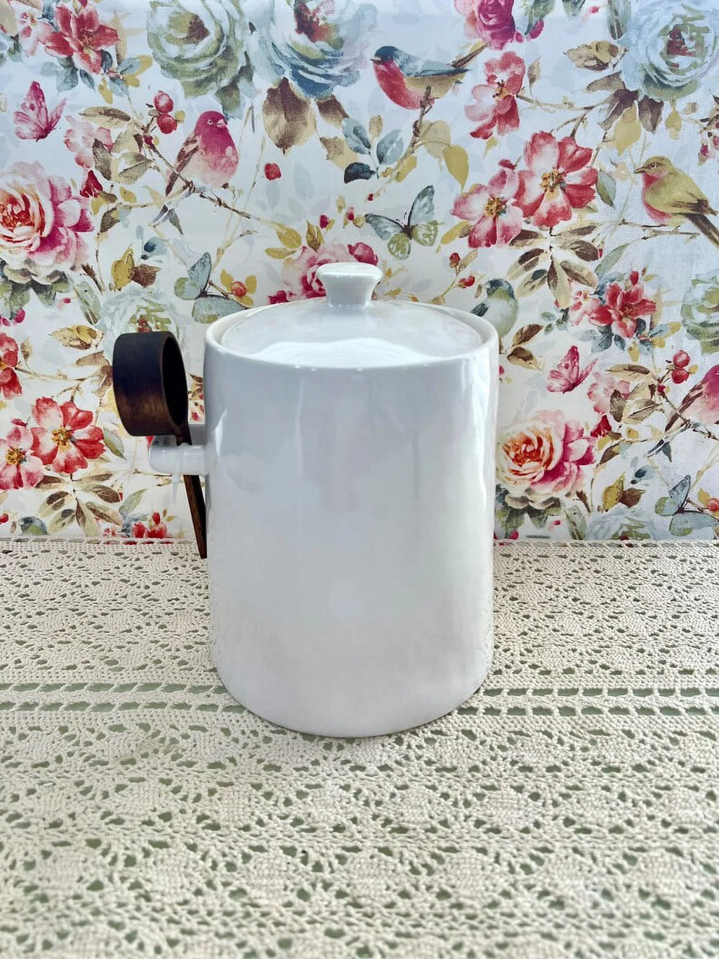 Large Dunn New Bell Canister Rae Kitchen LL Flour Wooden Scoop Ivory Letters Ceramic Shaped with Black