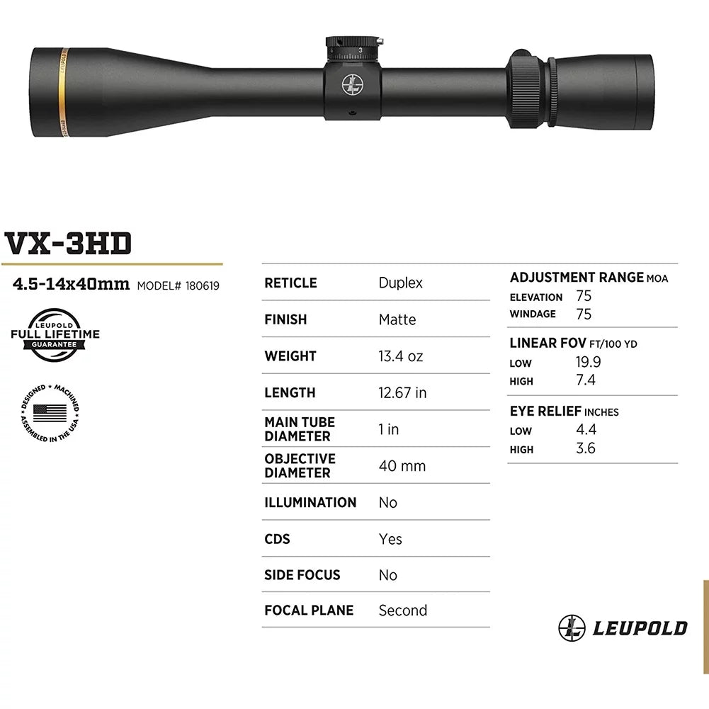 4.5-14x40 Duplex VX-3HD (180619) 1in LEUPOLD Riflescope CDS-ZL