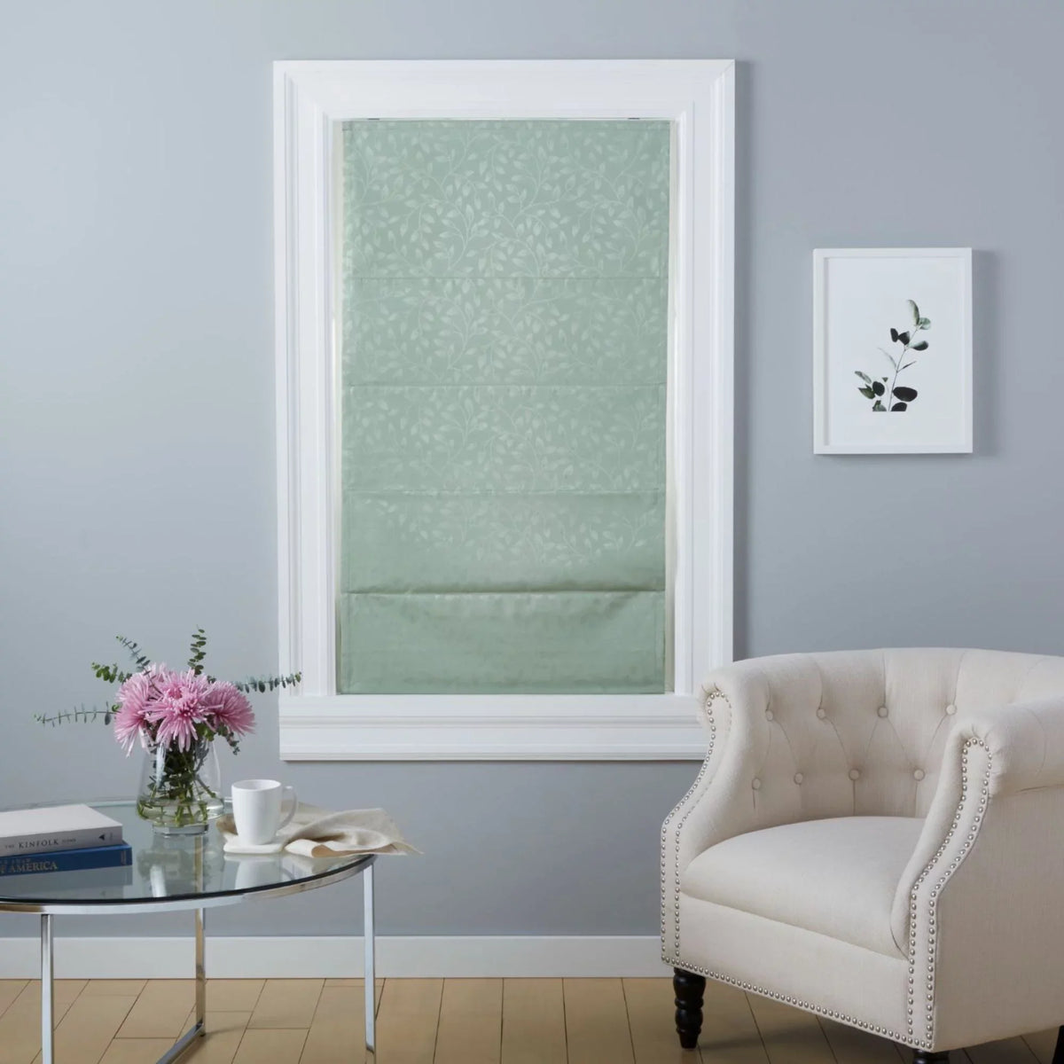 Home Botanical Shade, Sage Bolan Total Exclusive Blackout 64", 34"x Roman