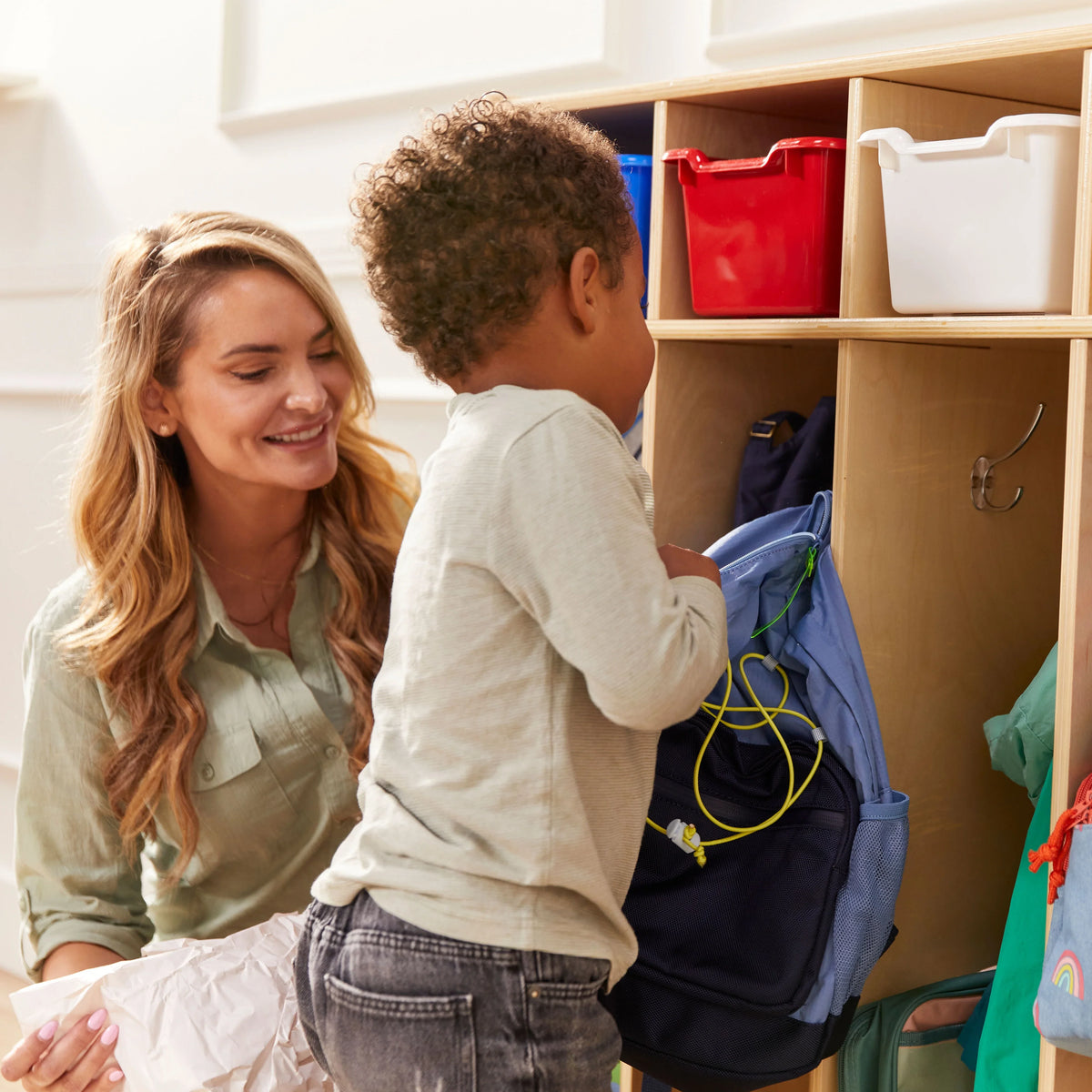 Natural ECR4Kids Coat Locker, 5-Section Streamline Furniture, Classroom