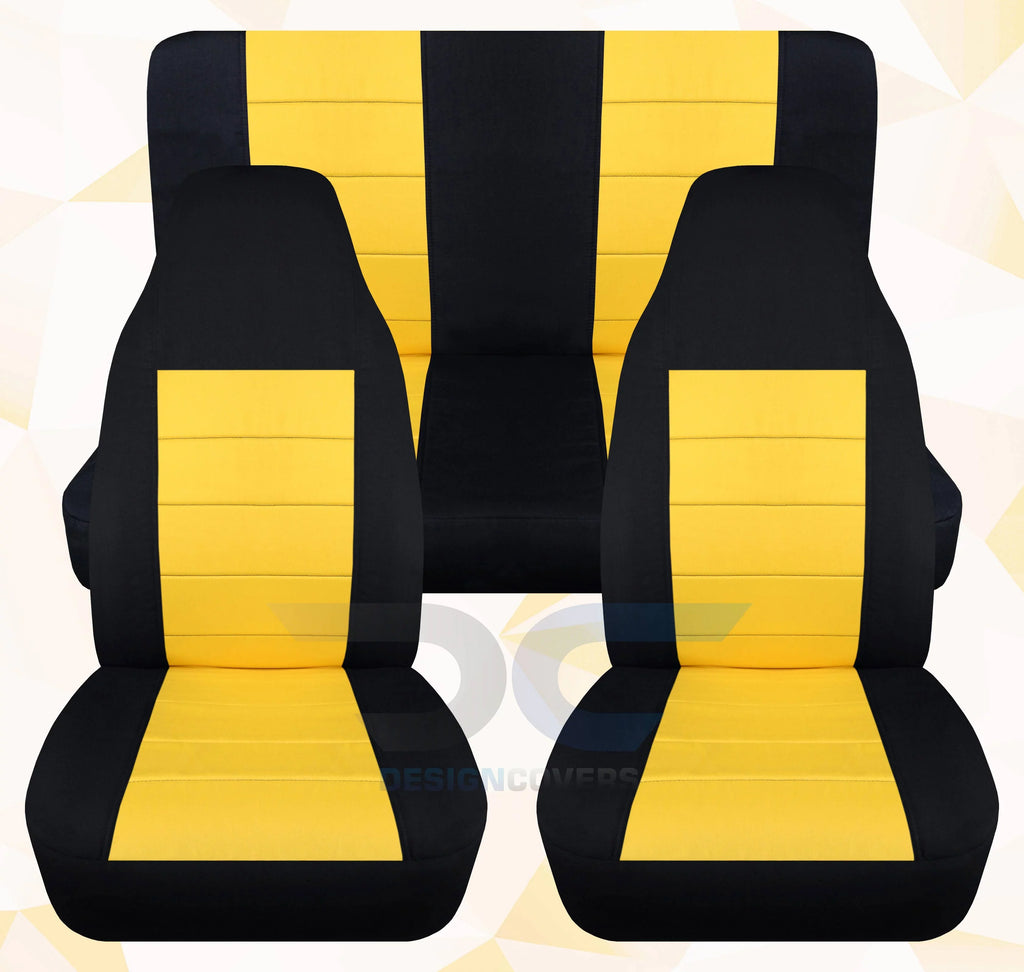 with T239-Designcovers Seat and Jeep Compatible Wrangler LJ 2003-2006 Full Set Two Yellow - Front&Rear Tone Covers:Black