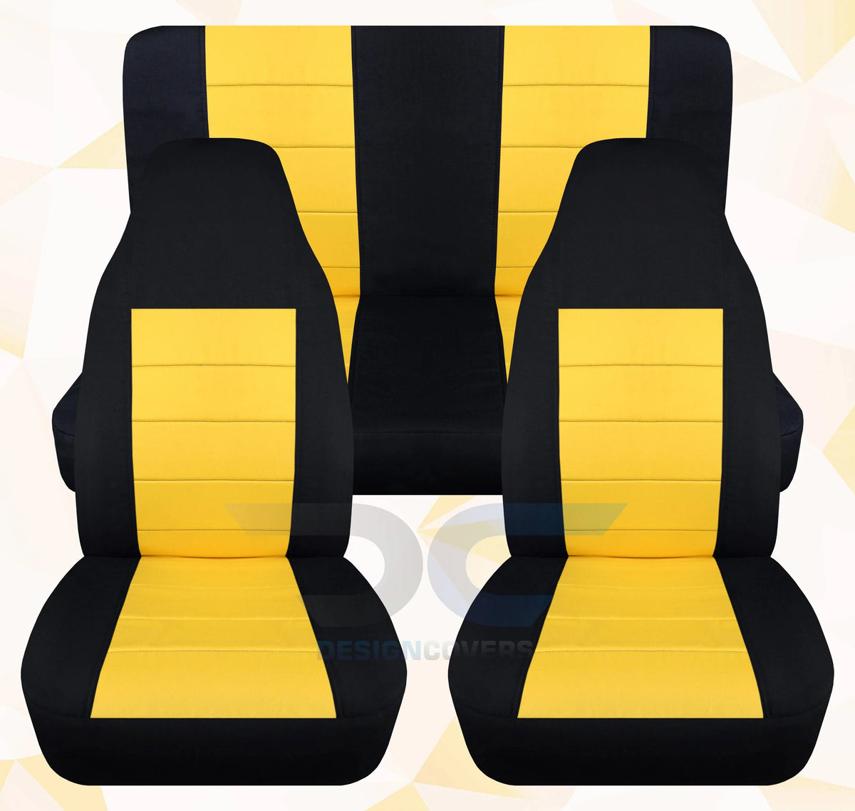 with T239-Designcovers Seat and Jeep Compatible Wrangler LJ 2003-2006 Full Set Two Yellow - Front&Rear Tone Covers:Black