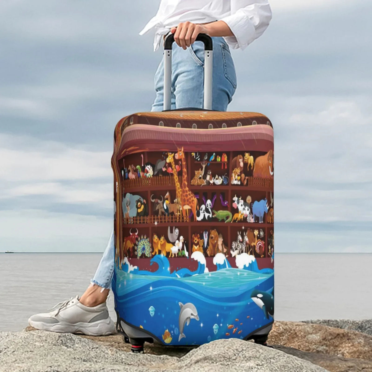 Junzan Ark2 Fashion Inch Suitcase Luggage 18-32 - Noah'S Print Luggage Animals Fits Washable On Cover Protector