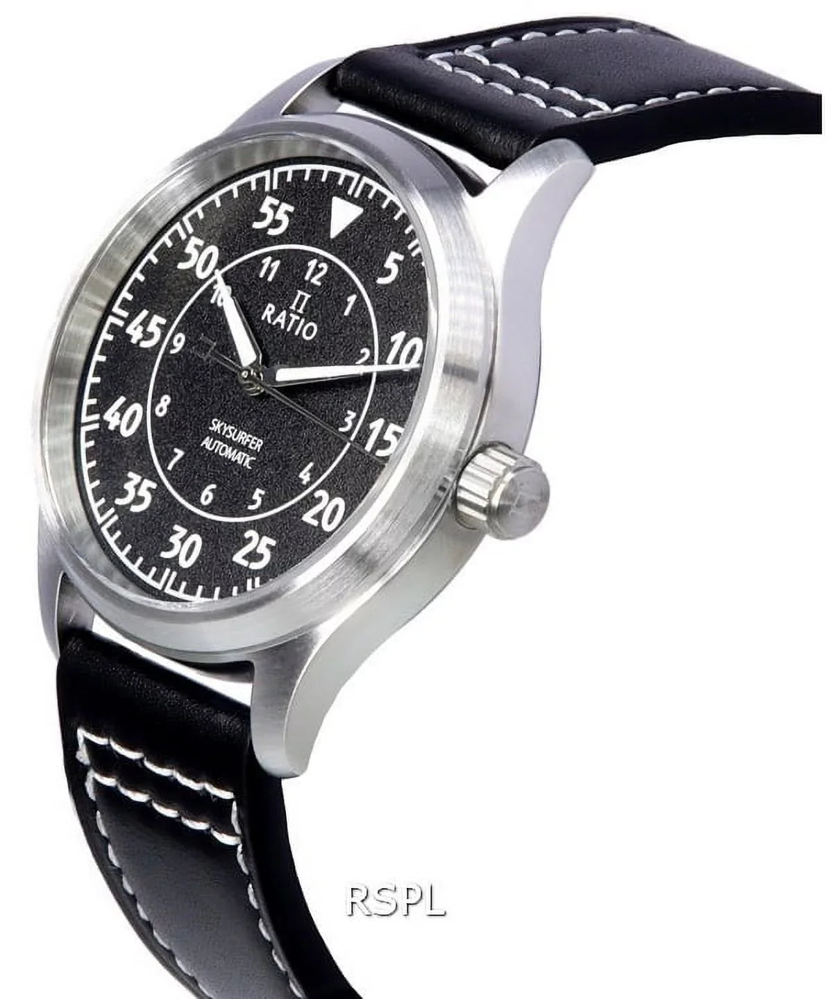 Textured Leather Watch Black Men's RTS320 Ratio Skysurfer Dial Pilot 200M Automatic