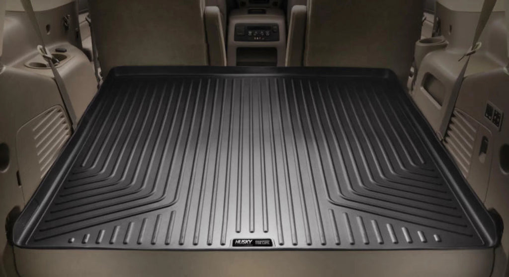 behind Ford RealTruck Husky Explorer; 11-19 Behind Black Compatible Liner with Cargo under upright 3rd Series Seat and Weatherbeater by Seat 3rd