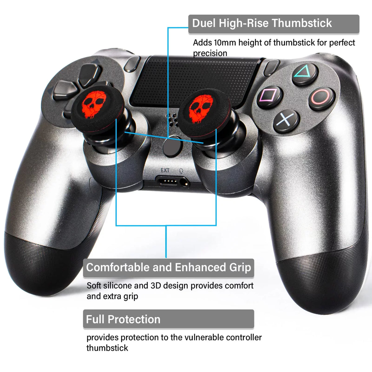 & for & Grip Red) Playrealm PS4 Controller Cover Dualsenese FPS Extender Silicone PS5 Printing Thumbstick 2 (Ghost Sets Rubber