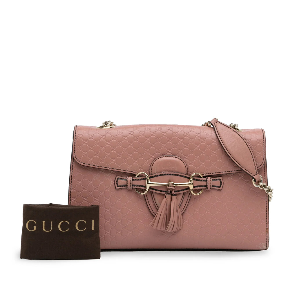 Authenticated Leather Calf Gucci Bag Shoulder Emily Pre-Owned (Good) Pink Medium Microguccissima Unisex