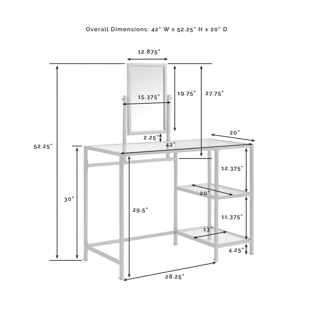 Furniture in Aimee Glass Tempered Crosley 2-Piece Vanity Desk/Mirror Soft Gold