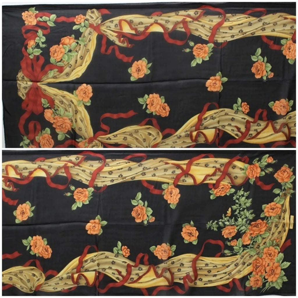 muffler Ferragamo rectangle ladies (Like paper stole New) SALVATORE FERRAGAMO scarf pattern black Pre-Owned ribbon Salvatore silk