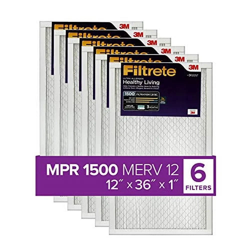 1500, Filter, (exact Filtrete 6-Pack MPR x Healthy AC Ultra 12x36x1, Furnace x Living Air dimensions 35.69 Allergen, 11.69 0.78)