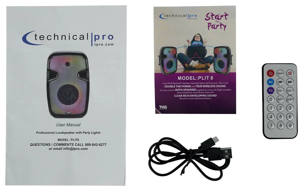 Link 8" Party Bluetooth (2) Portable Pro PLIT8 Speakers+Wireless LED Technical