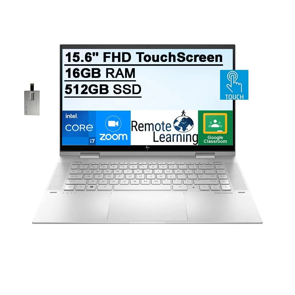 USB 11, HD Touchscreen PCIe 32GB 2021 512GB Webcam, RAM, Intel Graphics, HP 16GB FHD Xe Win 15.6" Backlit 2-in-1 Keyboard, Computer, Intel Silver, Laptop Iris Core Gen 11th i7-1195G7, Card SSD, Envy