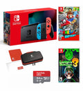 Mansion MicroSD Switch Odyssey + & + Card Case Joy-Con Mario Switch Carrying Console Neon Red Nintendo 64GB - Luigi's 3 with Blue Bundle Neon Super + with