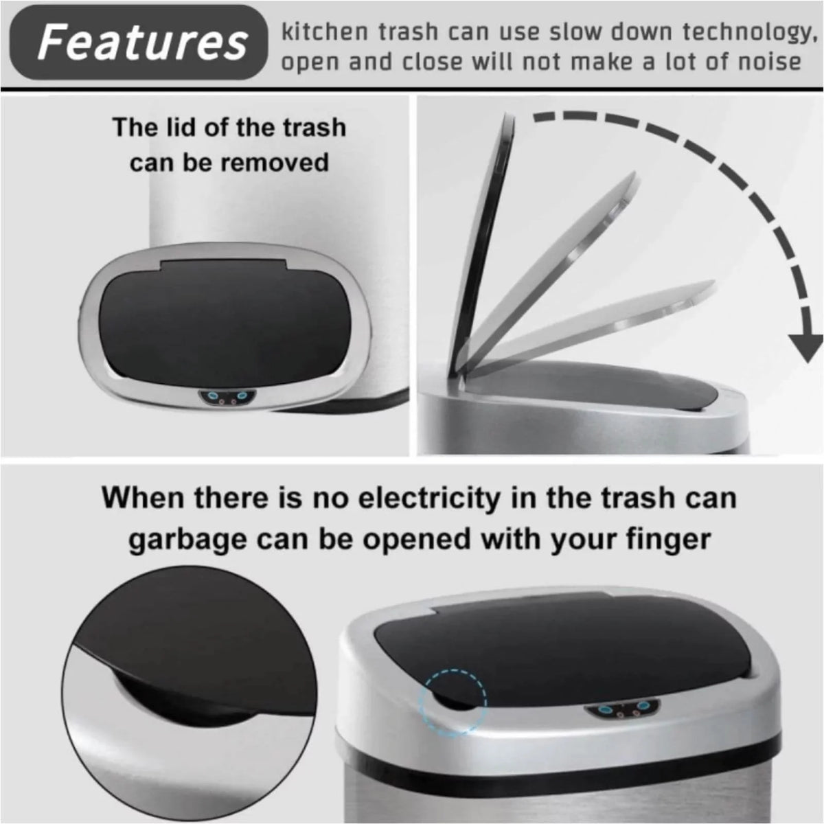 Touch-Free Can Sensor, NiamVelo Steel Kitchen for & Anti-Fingerprint with Designed Office 13 Garbage Lid, Silver Can Mute Stainless Waste Home, Motion Bin with Gallon Automatic Trash