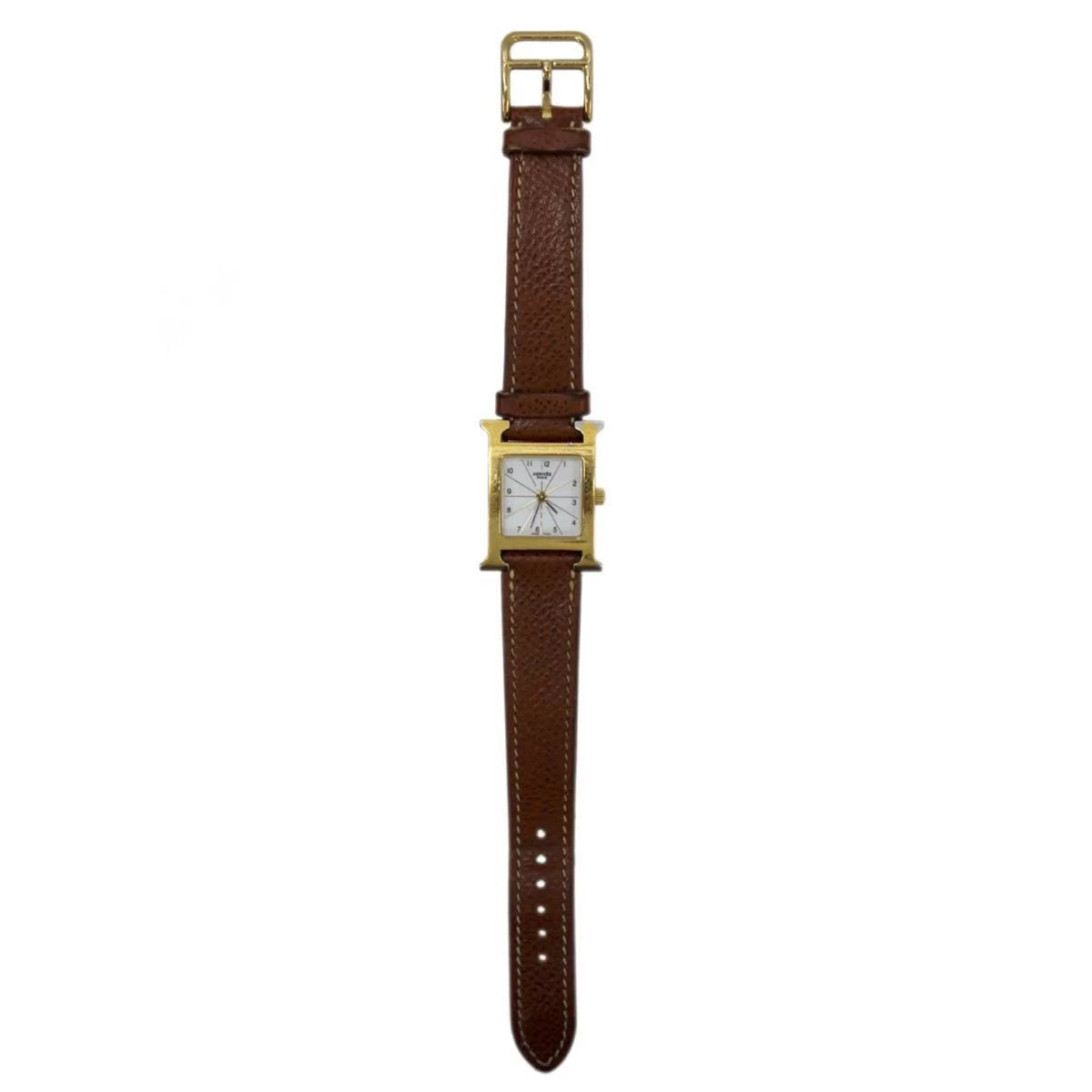 □G White Watch Ladies Hermes (Good) Brown x Dial: HERMES H Pre-Owned Gold HH1.201 Quartz