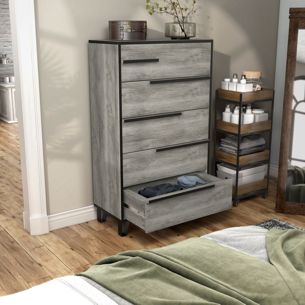 DH by Vintage Denhour 5-Drawer Modern Grey Chest Oak BASIC