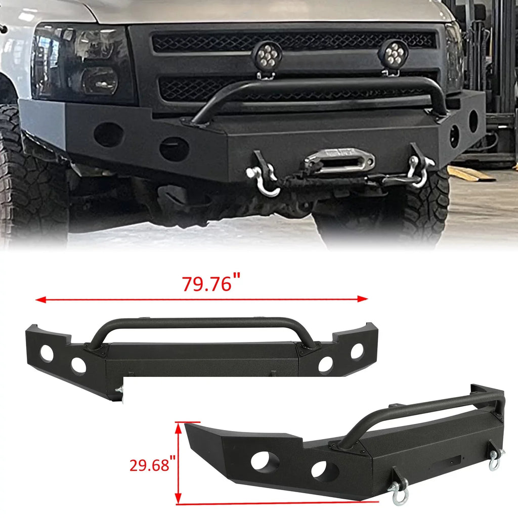 W/ Silverado HECASA 2007-2013 for Chevy Push 2010 Front Bar 3-Piece 2009 2013 2012 D-Rings Bumper 1500 2011 Modular 2008
