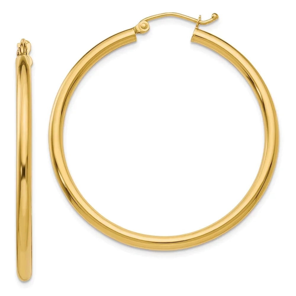 14kt Earrings; and and Women Tube Polished Men for Teens; Gold 2.5mm Yellow Lightweight Hoop Real Adults for