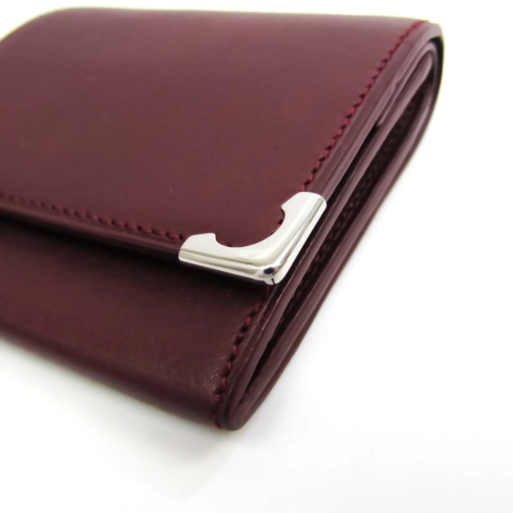 Calfskin (Good) Cartier Case Pre-Owned Bordeaux L3000570 Unisex Purse/coin Coin Cabochon