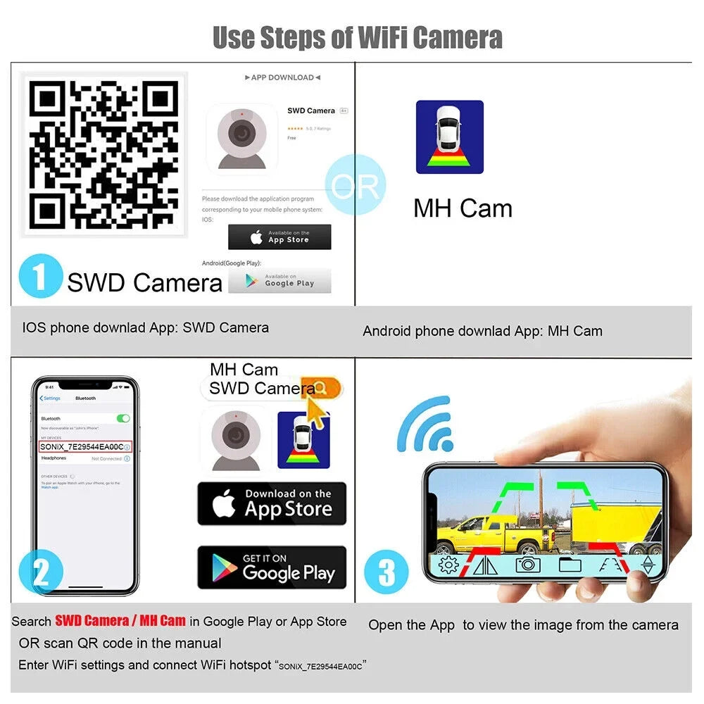 Front/Rear View Magnetic Camera, Camera JLLOM Backup Wireless Battery 9600mAh WiFi
