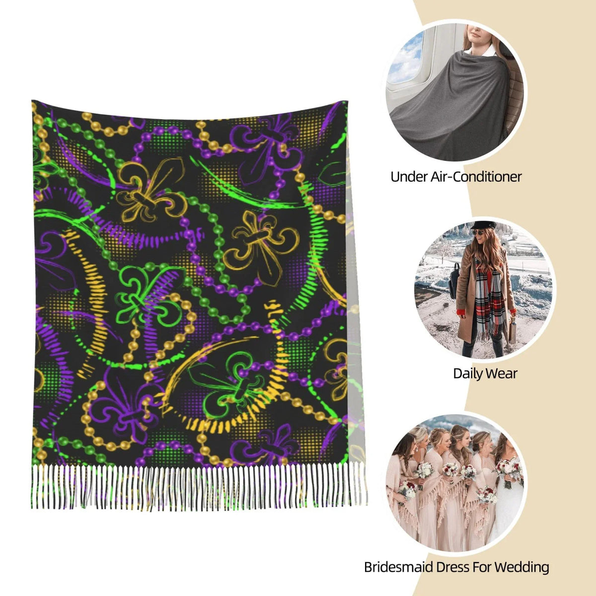 For Bingfone Shawl Women Scarf Cashmere Feel Warm Soft Neon Scarves Mardi Elegant Gifts- Winter Wrap Gras Large Art Print