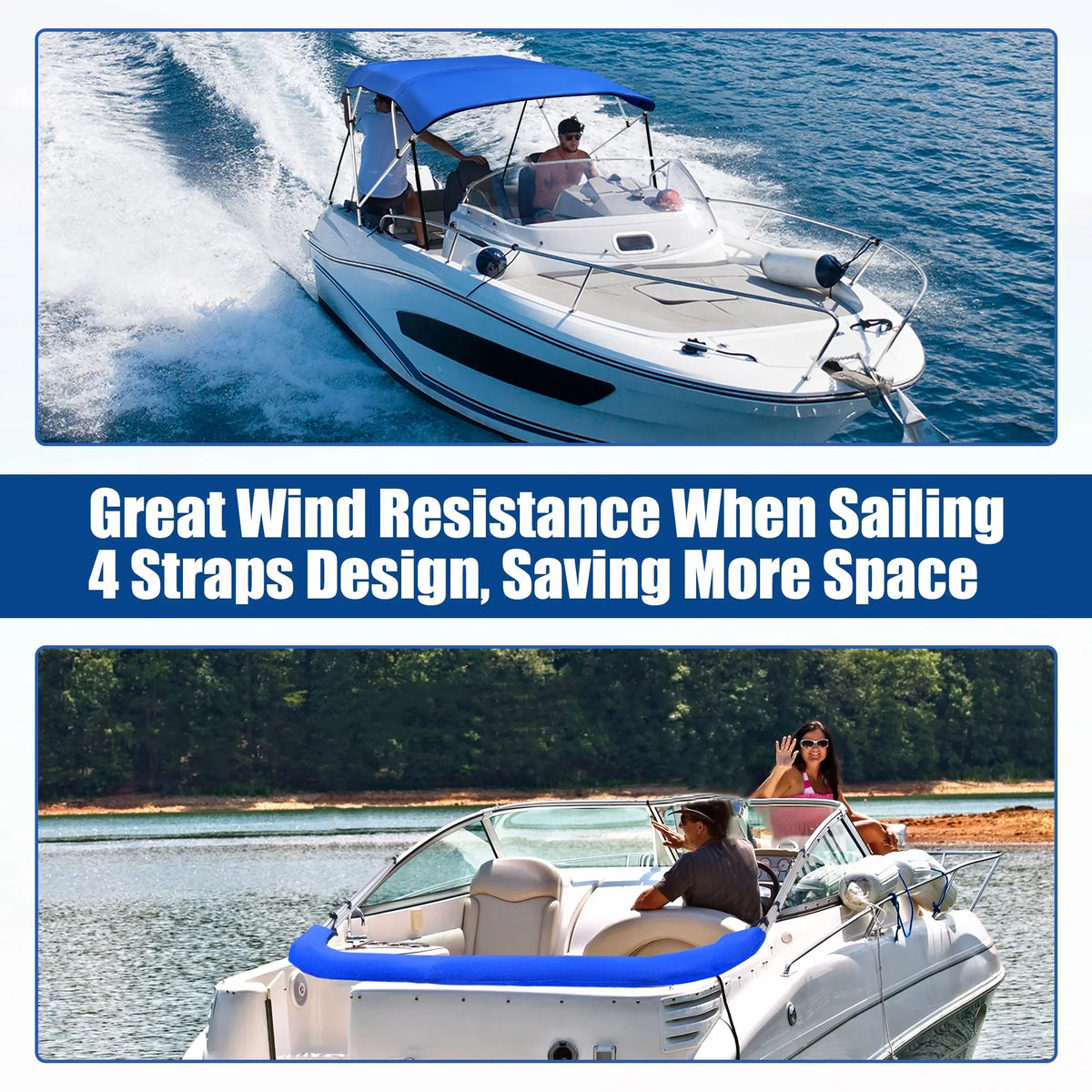 Deck Bow Top 4 Steel Bargains 600D 8"Lx54"Hx79"-84"W Unique Stainless Bimini Hinges Blue