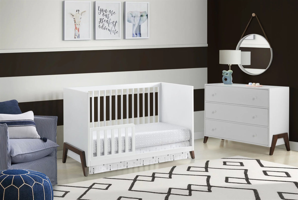 White 3-in-1 Mari & Baby Walnut, Convertible Crib Crib, Oxford Island Wooden Modern