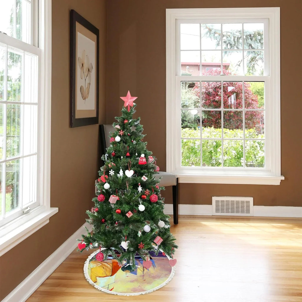 Landscape with Fishing Wedding 30 Skirt Season Party Tree Tassel for Tree Decorations Farmhouse Christmas Holidays inch, Wellsay Xmas Tree Decor Boats Sea Ornaments All Slim Mat