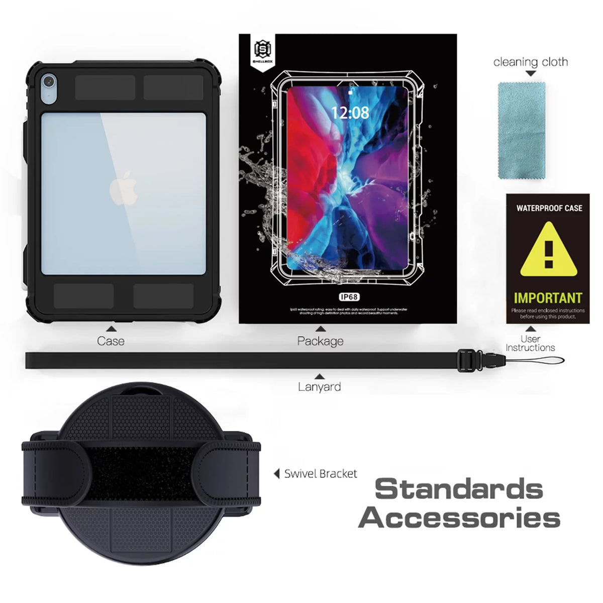 iPad Shockproof 10.9" with Screen Carrying Kickstand Protective Genetation Swivel Waterproof for Pencil Protector Case Dustproof (2022) Rugged K-Lion 10th Case Bracket Holder IP68 Underwater Strap