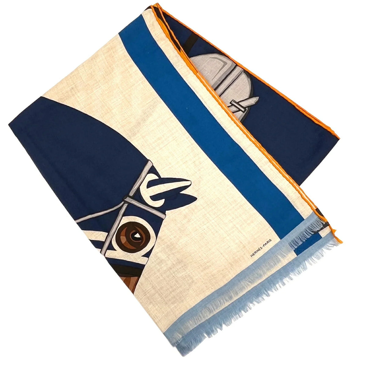 Hermes 2022 Cashmere New) Women's Spring/Summer Rectangle Stole Natural Silk Jaune HERMES Scarf Collection 22SS Marine (Like Pre-Owned Men's