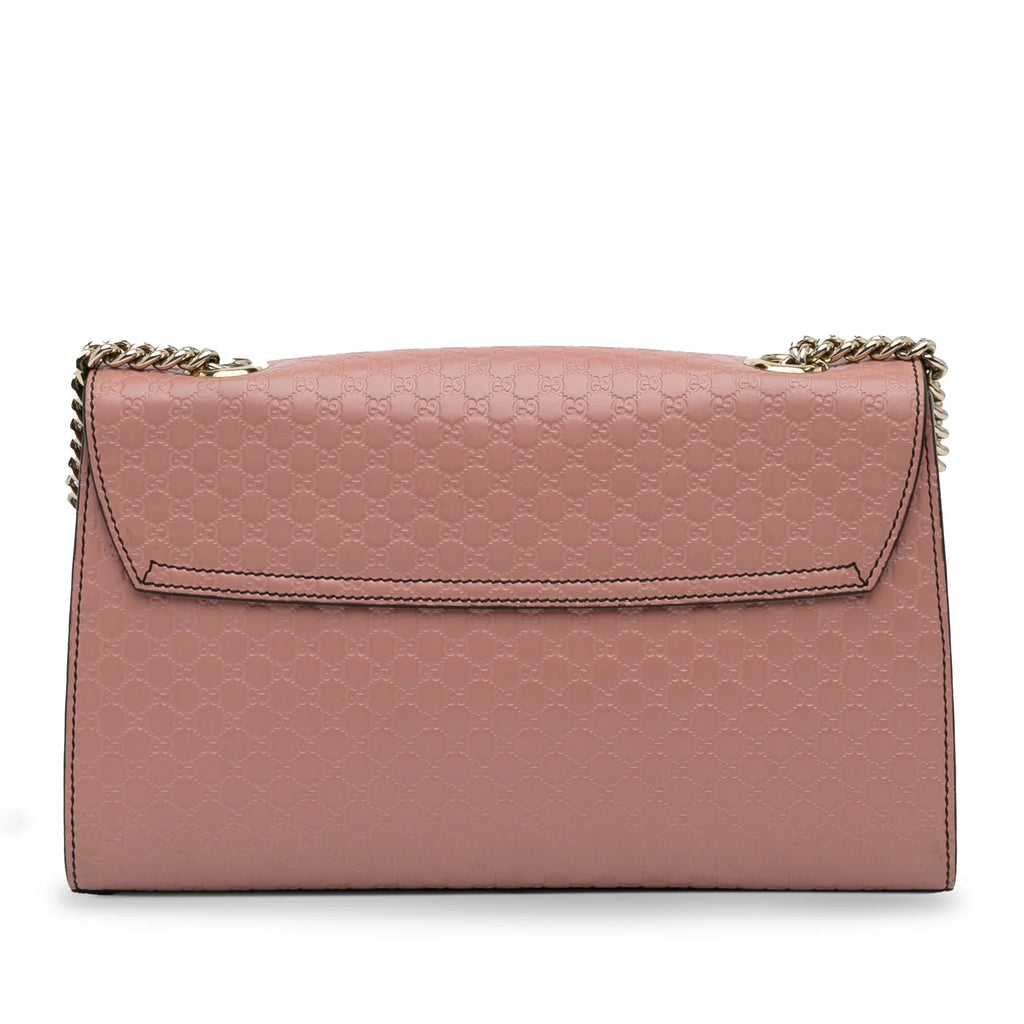 Authenticated Leather Calf Gucci Bag Shoulder Emily Pre-Owned (Good) Pink Medium Microguccissima Unisex