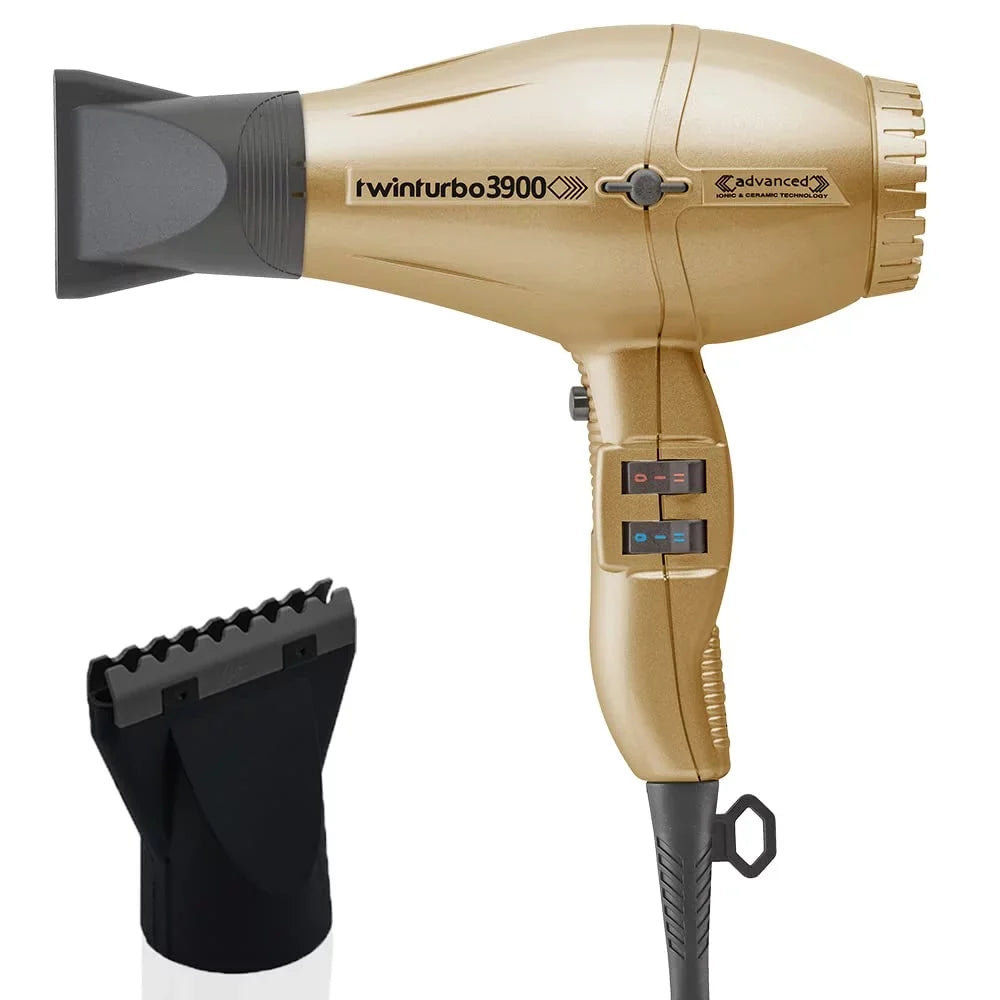 Gold Eco Dryer Blow 2 Hair & Technology Hot Friendly Advanced Power and Black (Bundle Items) Ceramic Attachment Turbo 3900 TwinTurbo Ionic -