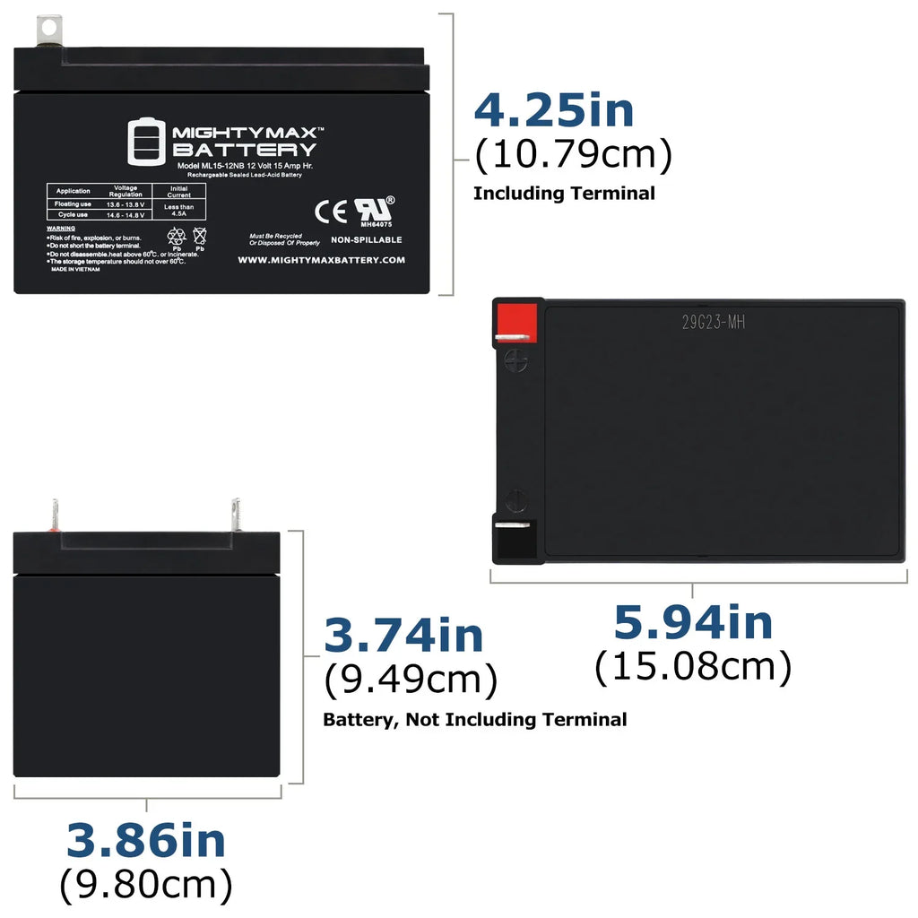 Pack Evo Electric 12V ML15-12NB - with Scooter Battery Compatible Replacement 10 500W 15AH