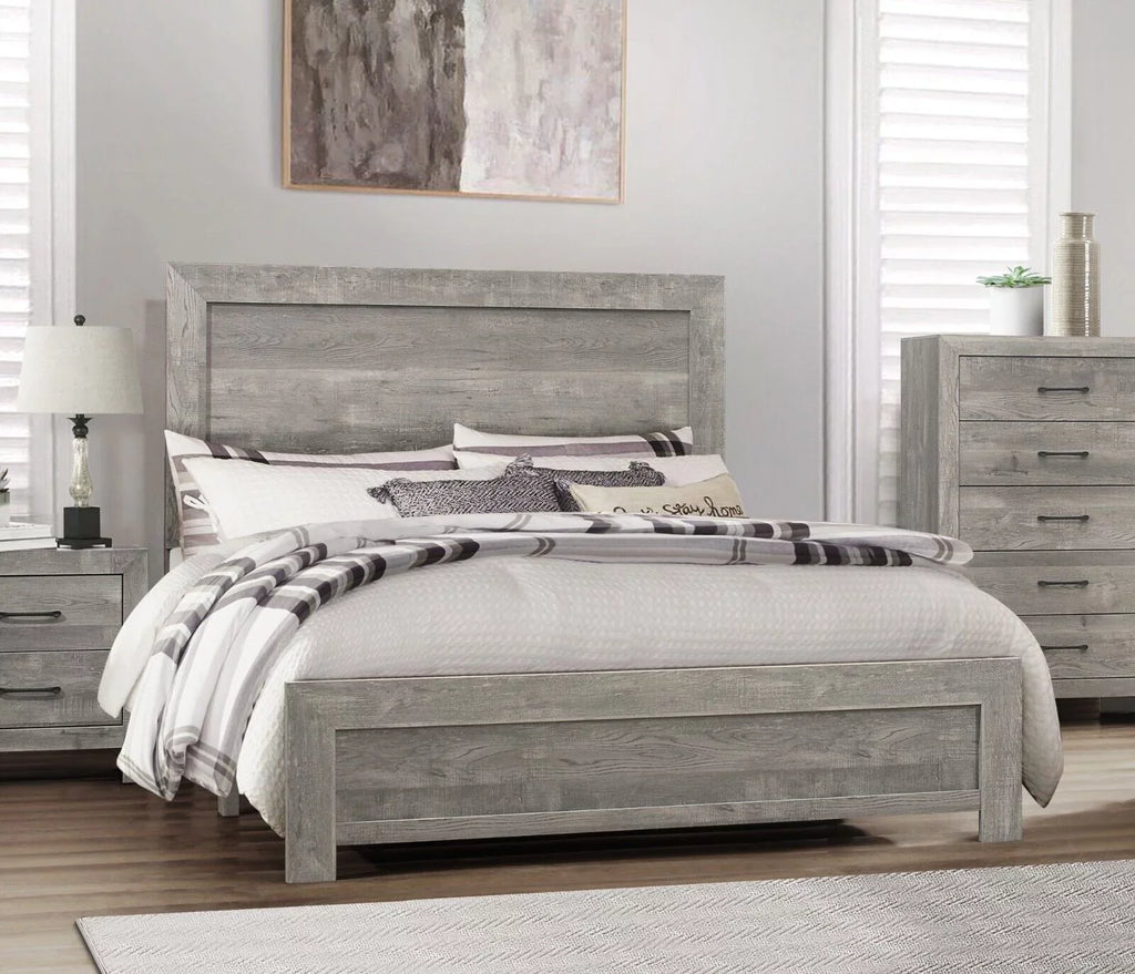 1pc Finish Style Bed Furniture Bedroom Modern Gray King Size Eastern Rustic