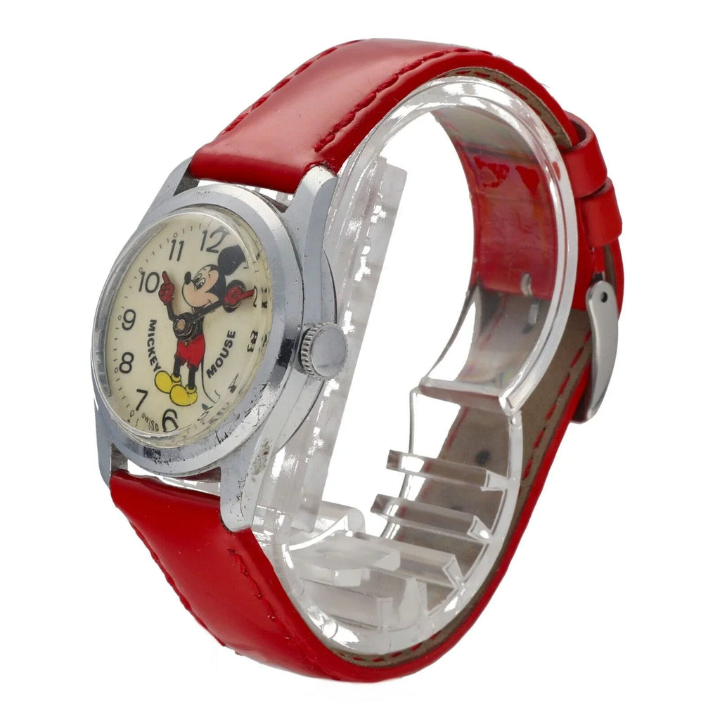 Swiss Watch 29mm Vintage Women's Mouse Metal Manual Leather Mickey Base Red Wind