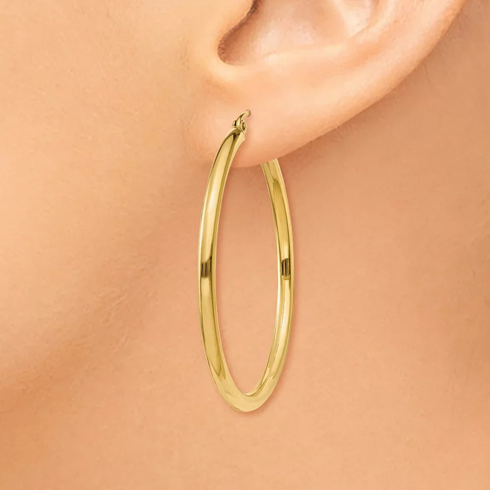 14kt Earrings; and and Women Tube Polished Men for Teens; Gold 2.5mm Yellow Lightweight Hoop Real Adults for