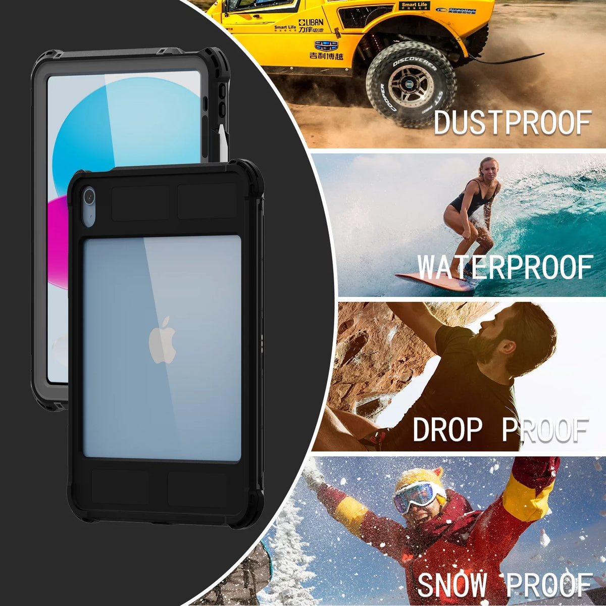 iPad Shockproof 10.9" with Screen Carrying Kickstand Protective Genetation Swivel Waterproof for Pencil Protector Case Dustproof (2022) Rugged K-Lion 10th Case Bracket Holder IP68 Underwater Strap