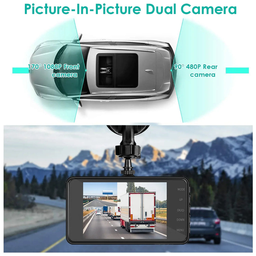 and Cam Camera with iMounTEK Rear IPS Car Dash Dashcams 4in Dual 1080P for Taxi Front Driving for Cars Touch Recorder Screen