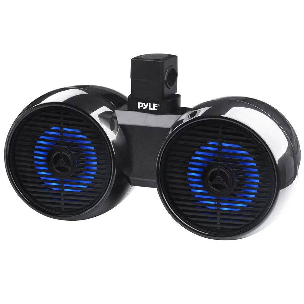 Off-Road 200W - Marine Full w/LED Car Jeep Includes ATV Tower Boat, Wakeboard Brackets for Dual 6.5” Speakers Speaker Light, Waterproof Outdoor Range Pyle Sound Stereo (Black) System 2-Way Bluetooth