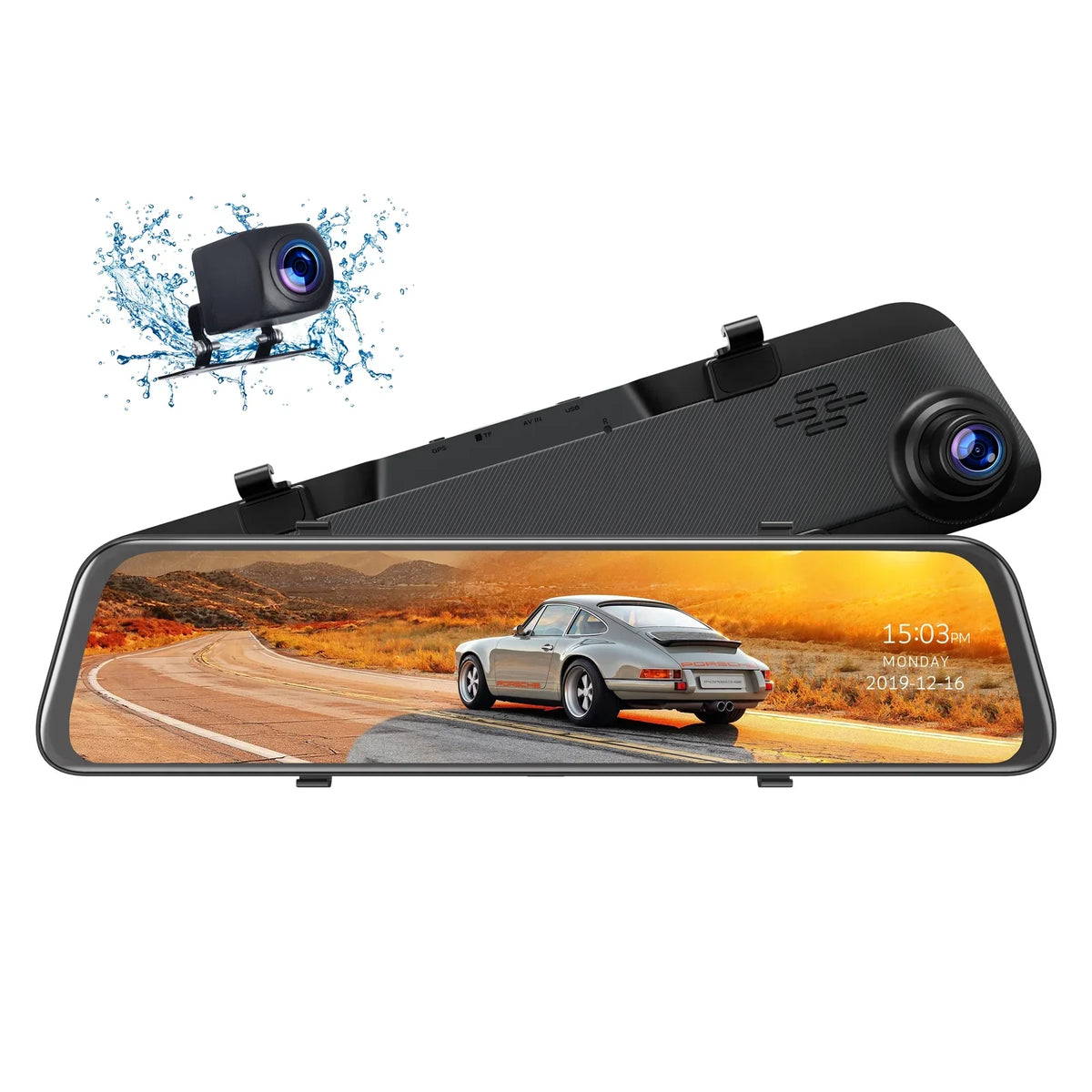 Cam Touch Camera, Dual 12 Rear Cam Rear Vision, Mirror Waterproof Night Dash with Dash 2.5K Parking Camera Recording Inch Screen View GPS Front and Backup Mirror Assistance, Loop