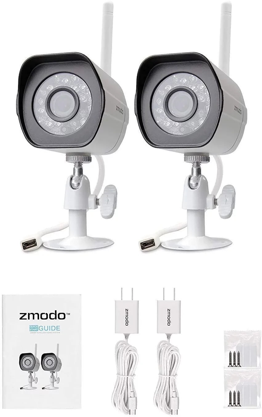 Security Outdoor Camera Night Zmodo Cameras Plug-In, Pack 2 Wireless Alexa System with WiFi IP Compatible Vision Smart