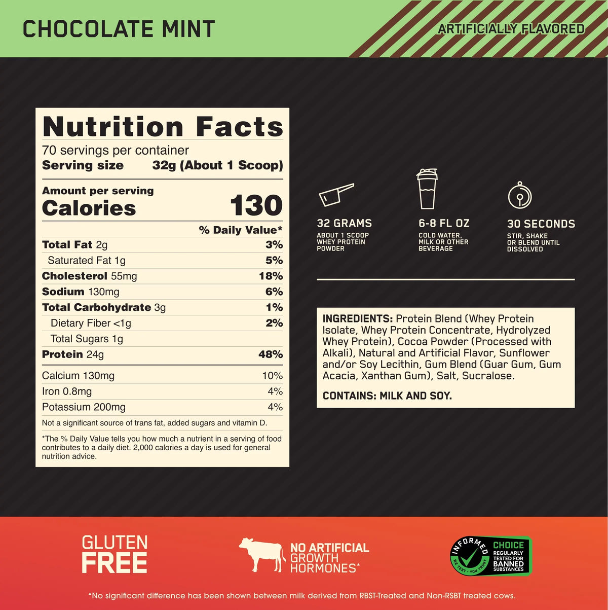 Optimum Powder, lb, Servings 100% 70 Gold Protein Whey Mint, Standard Nutrition, Chocolate 4.94