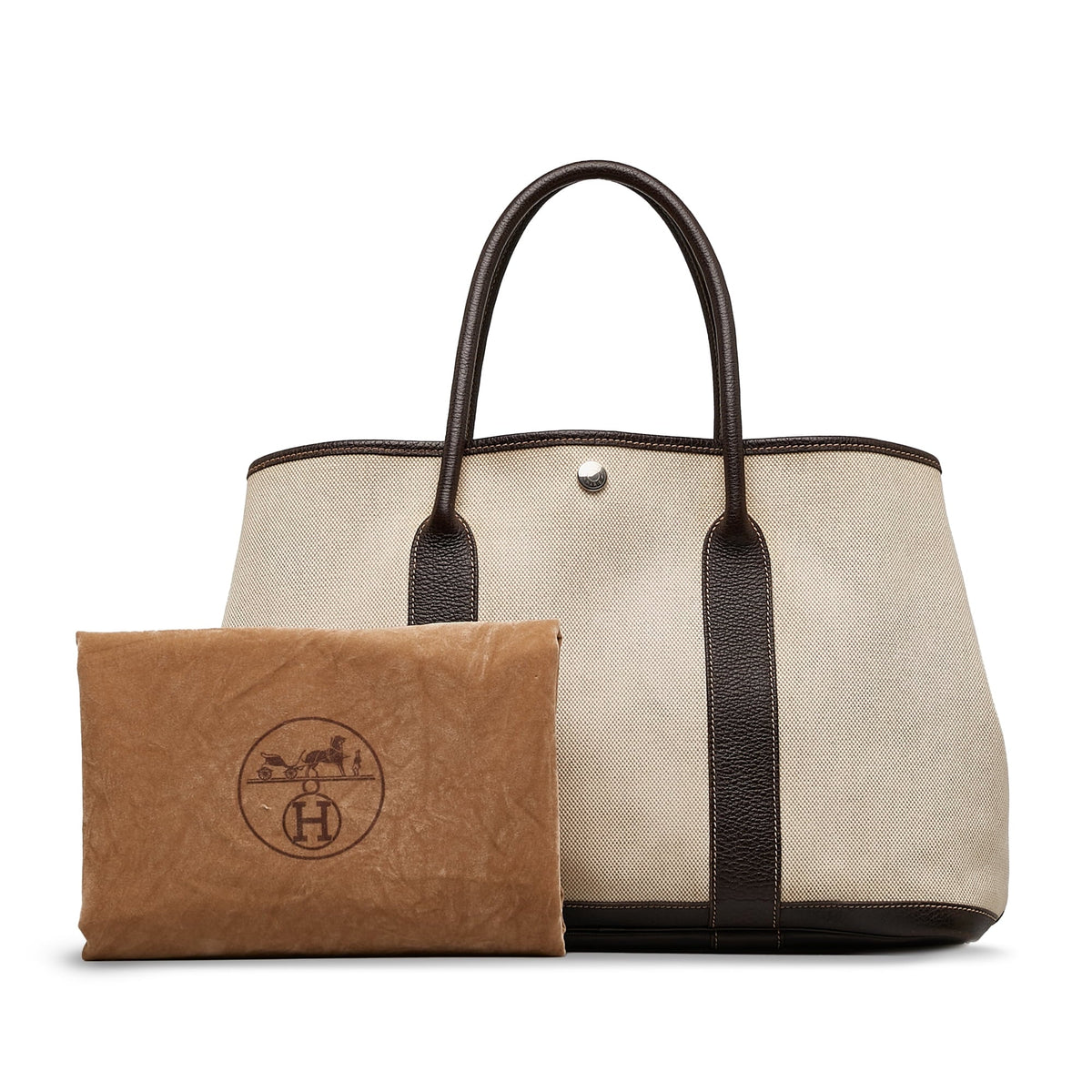 Hermès Fabric PM Garden Bag (Good) Brown Pre-Owned Party Authenticated Unisex Tote Canvas