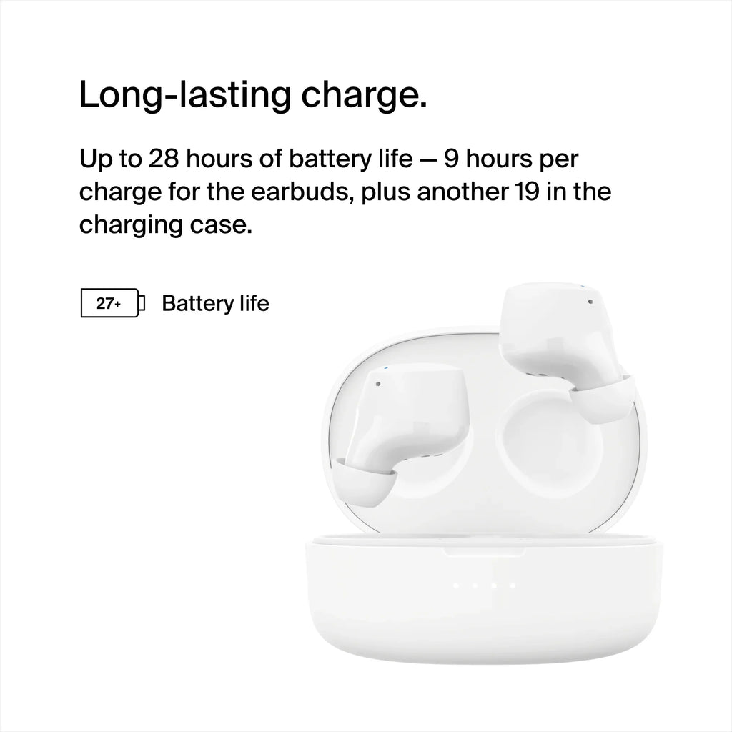 Earbuds, and White Belkin Hours iPhone, - Water Sweat Charging, Battery Wireless Resistant, and of Bolt, 28 Pixel USB-C, to SoundForm™ Wireless More Up Life, Galaxy, IPX5 True