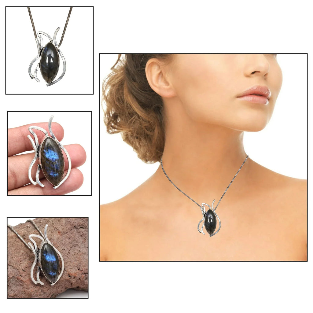 Garnet Gemstone Sterling Labradorite 925 Jewelry Necklace Silver Handmade