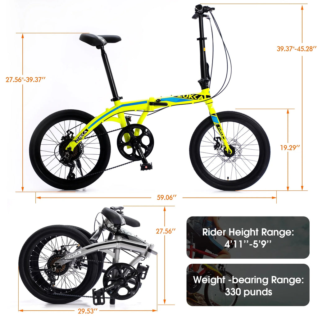 City Yellow Alloy Folding 8 Bike, Speed Aluminium Bike, 20" Frame,