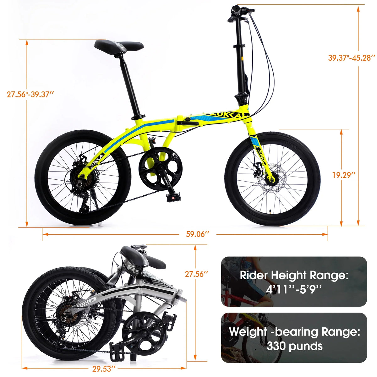 City Yellow Alloy Folding 8 Bike, Speed Aluminium Bike, 20" Frame,